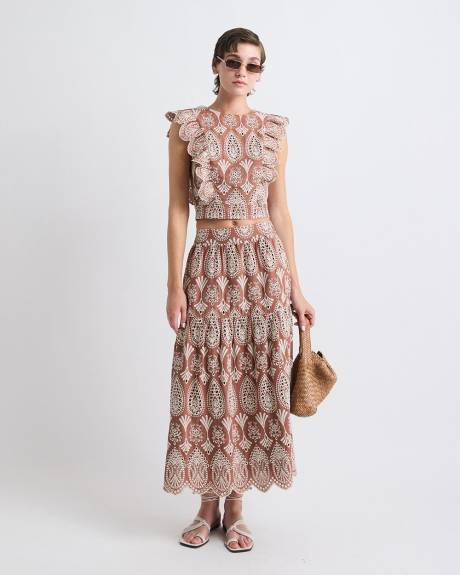 A-Line Midi Skirt with Boho Embroideries