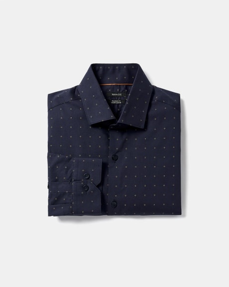 Tailored Fit Navy Blue Dress Shirt With Micro Geometric Print