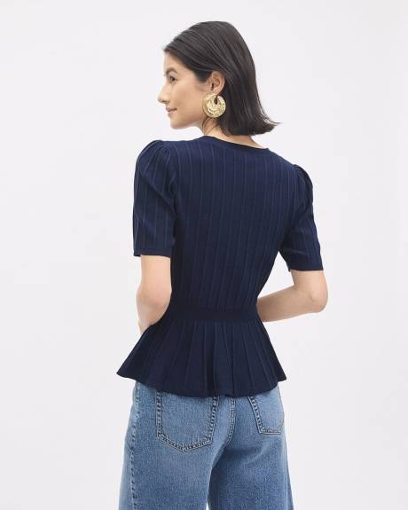 Pull p&eacute;plum &agrave; manches aux coudes avec col rond