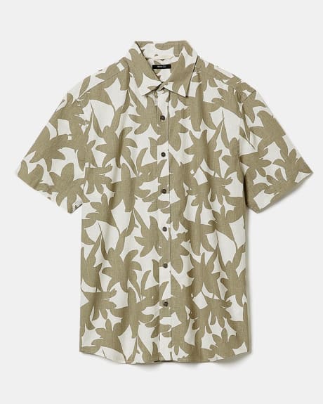 Short-Sleeve Linen-Blend Shirt with Floral Print