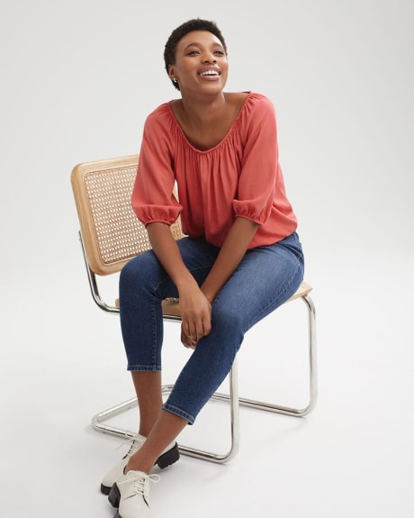 Scoop Neck with 3/4 Sleeves Popover Blouse