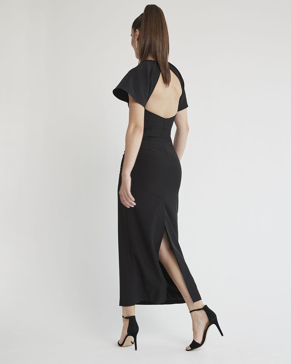 Short-Sleeve Maxi Cocktail Dress with Open Back | RW&CO.