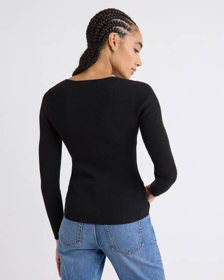 Haut Côtelé à Manches Longues et Col V