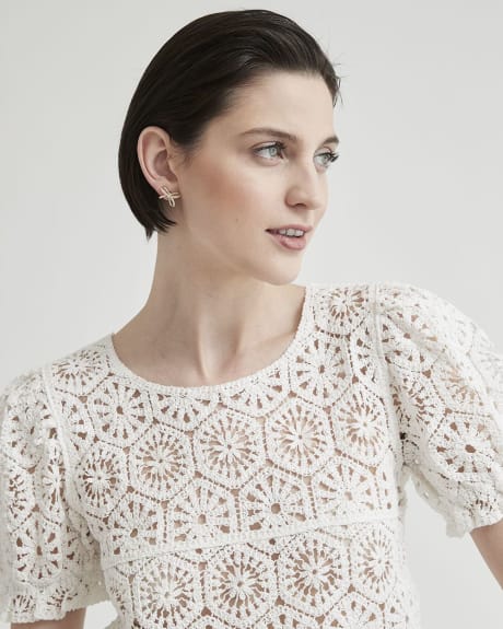 Crochet Top with Short Puffy Sleeves