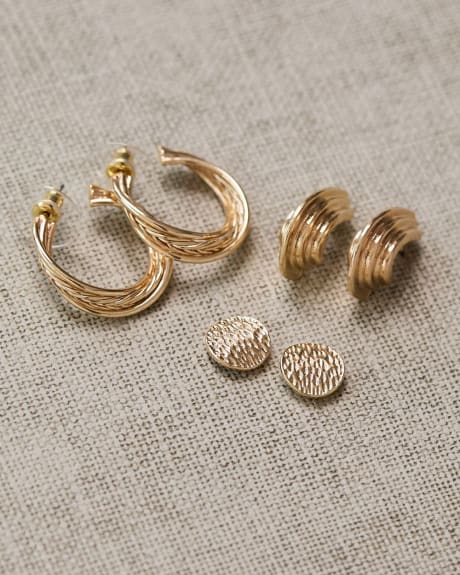 Golden Earrings - 3 Pairs