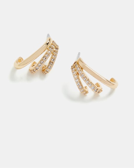 Three-Row Grip Stud Earrings with Rhinestones