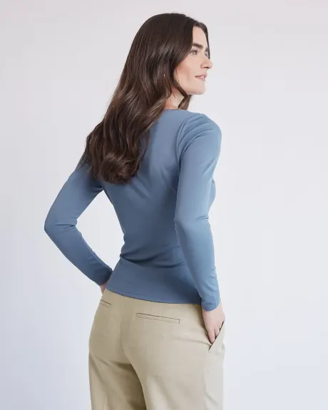 Boat-Neck Long-Sleeve Top with Shirring