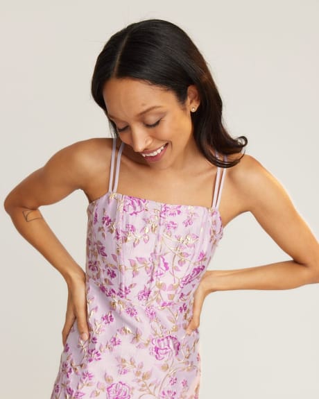 Floral Brocade Fitted Strappy Mini Cocktail Dress
