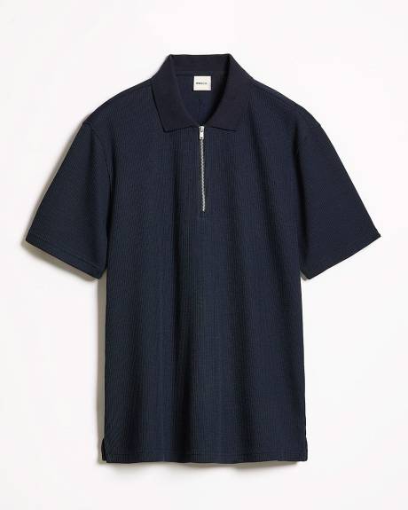 Short-Sleeve Ribbed Half-Zip Polo