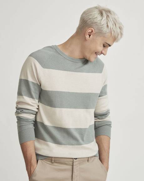 Striped Raglan Sleeve Crew-Neck Sweater