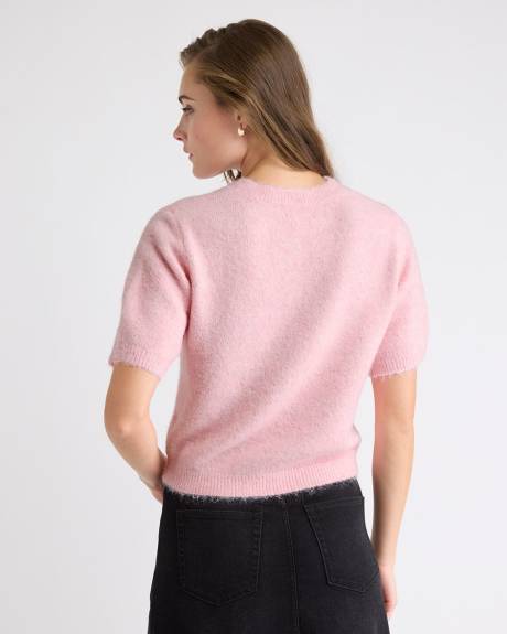 Pull Pelucheux à Manches Courtes et Col Rond