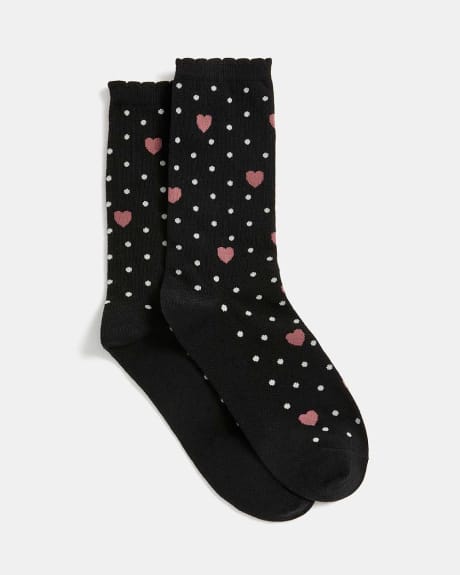Dark Socks with Pink Hearts