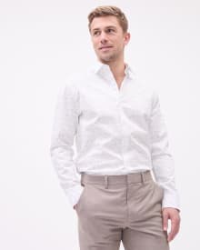 White Tailored-Fit Dress Shirt with Floral Pattern