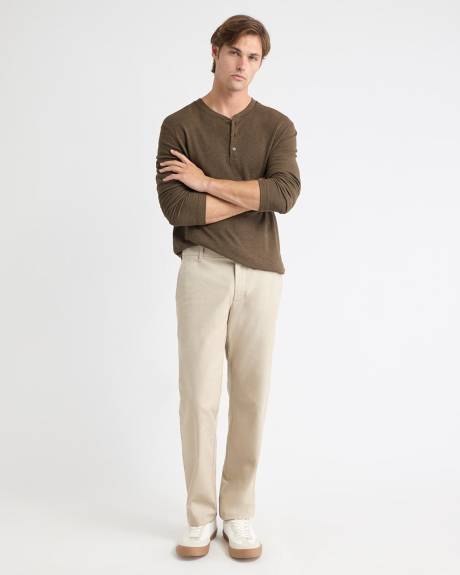 Long-Sleeve Henley Waffled Tee