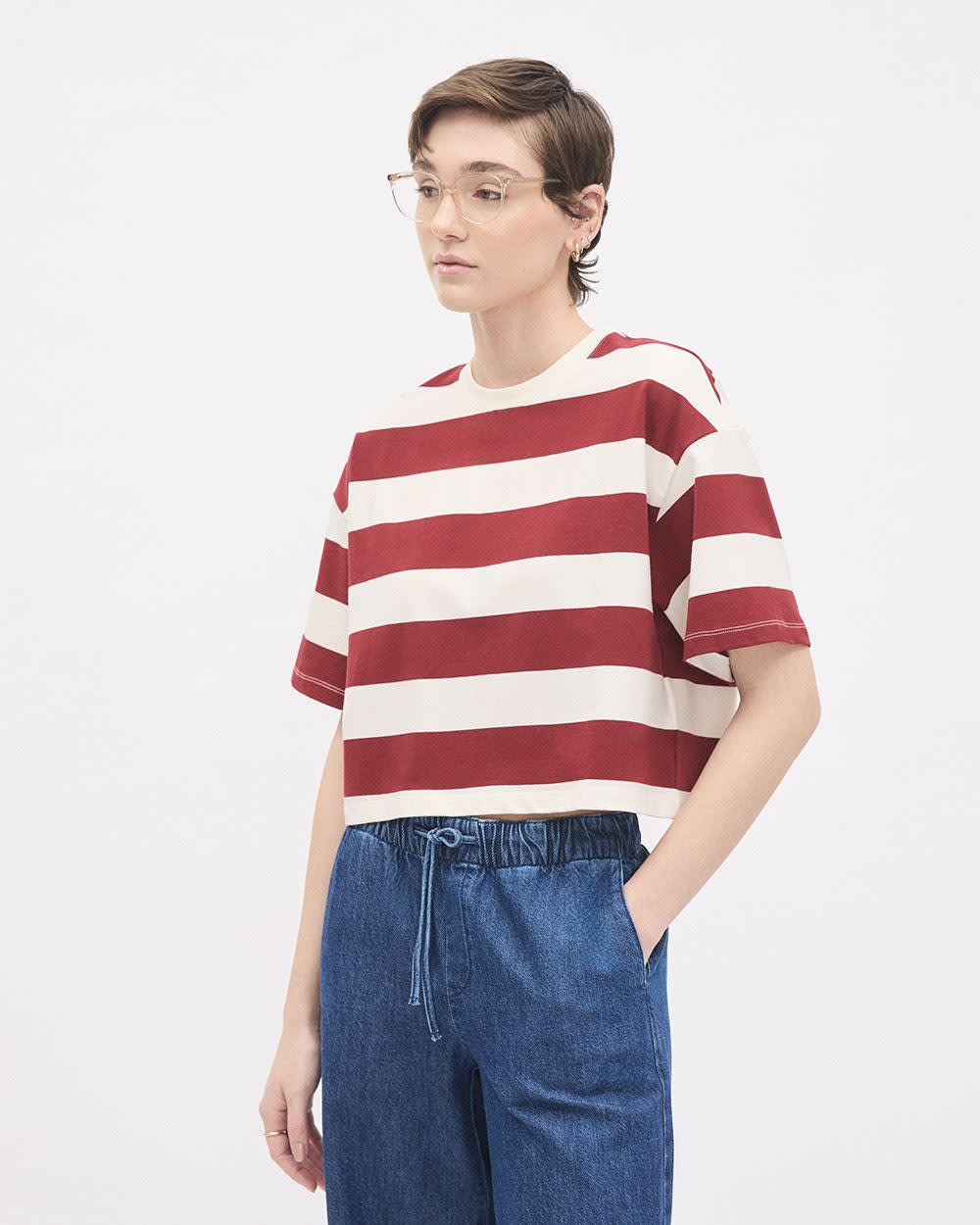 Striped Loose Short-Sleeve Crew-Neck Tee