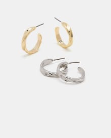 Textured Hoop Earrings - 2 Pairs