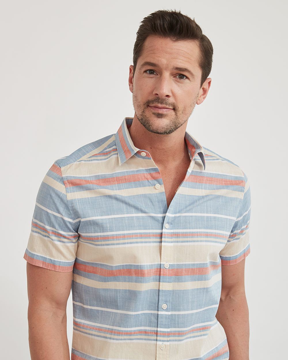 Tailored Fit Horizontal Stripes Short-Sleeve Casual Shirt