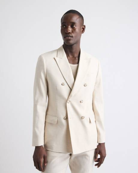 Veston de Complet à Coupe Ajustée en Lin à Boutonnage Double