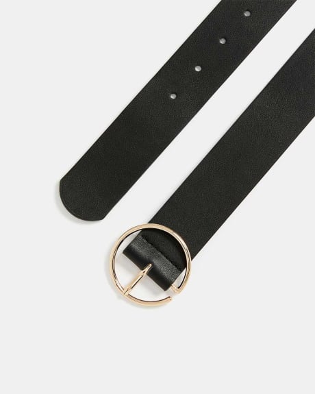 Solid Black Belt with Round Buckle