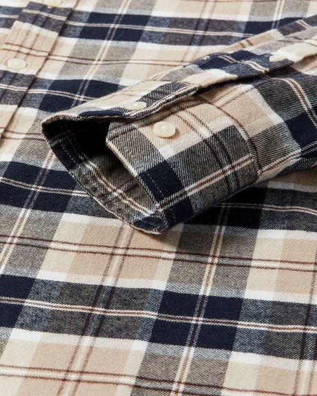 Regular Fit Navy and Beige Plaid Flannel Shirt