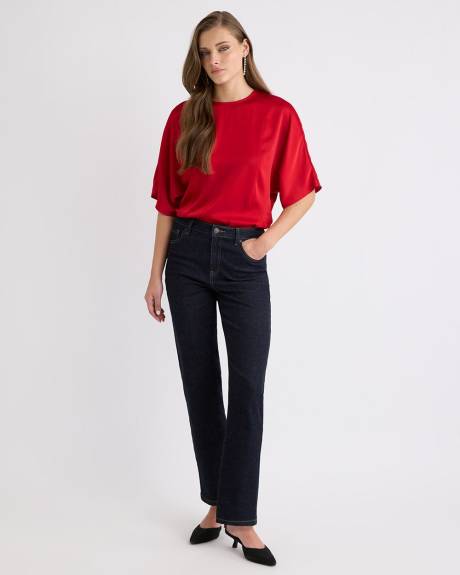 Blouse en Satin à Manches Longues et Col Rond