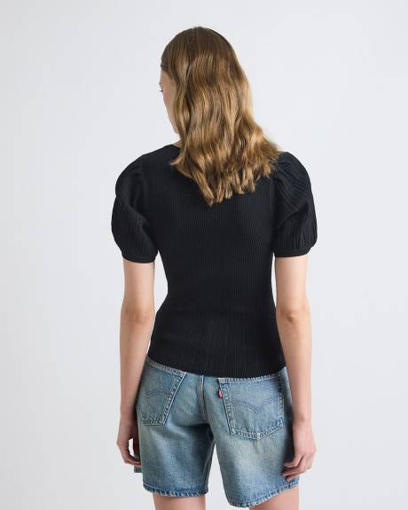 Pull &agrave; Encolure en Coeur avec Manches aux Coudes Bouffantes