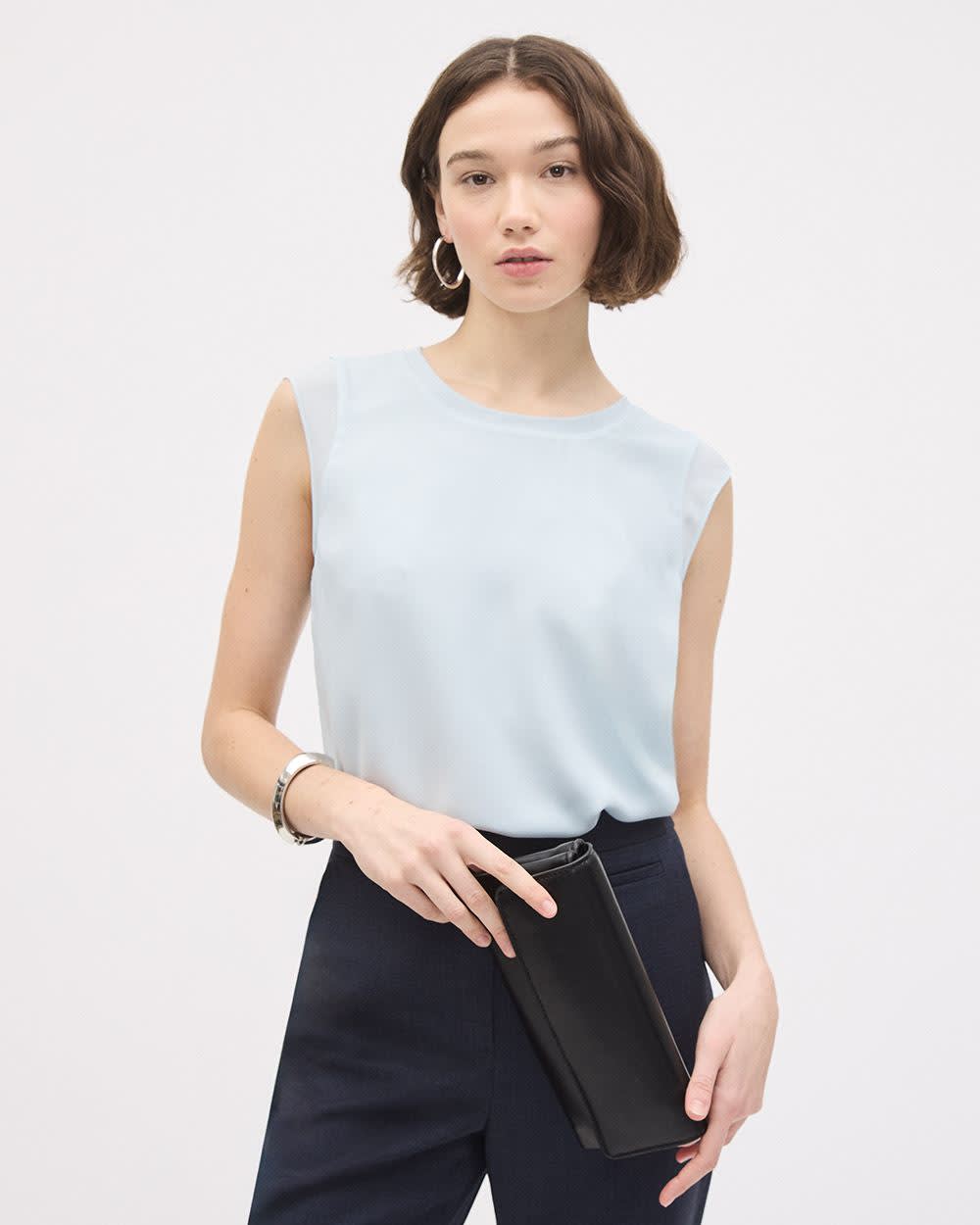 Cap-Sleeve Crew-Neck Blouse