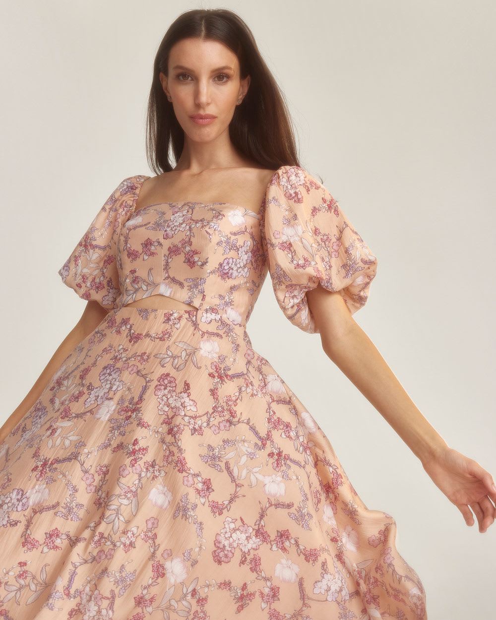 Tencel Voile Puffy Sleeve Fit and Flare Cocktail Dress