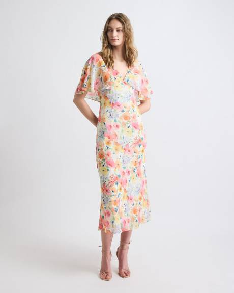 Sleeveless Midi Cocktail Dress with Cape