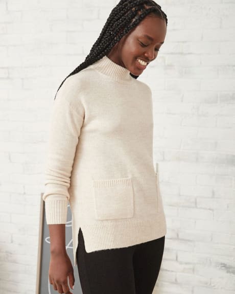 Spongy High-Low Sweater with Patch Pockets