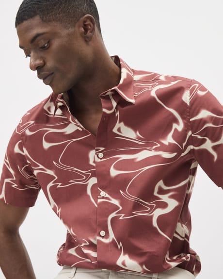 Short-Sleeve Cotton Slim Shirt with Abstract Pattern