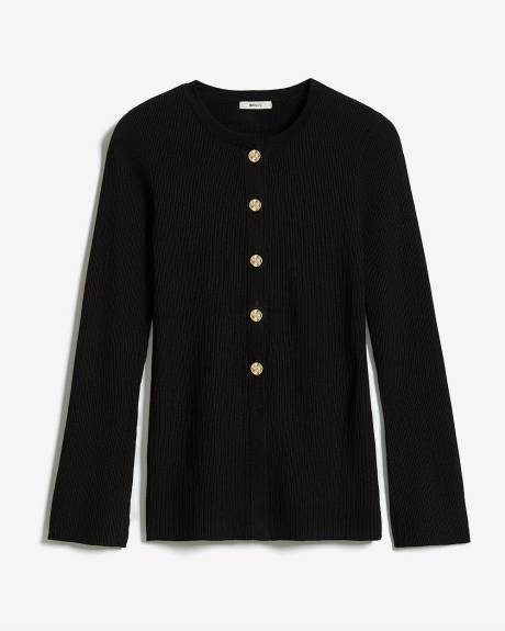 Cardigan Côtelé à Manches Évasées et Col Rond