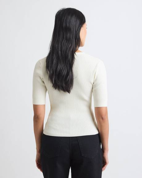 Elbow-Sleeve Ribbed Sweater