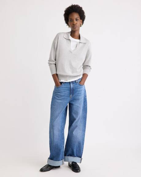 Wool-Blend Long-Sleeve Polo Sweater