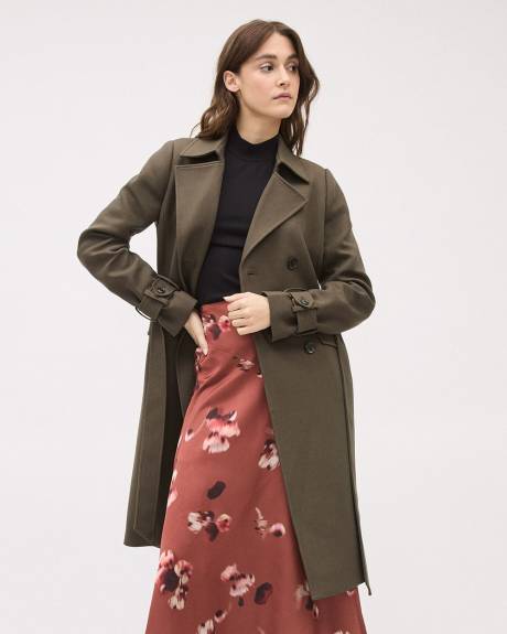 Double-Breasted Twill Trench Coat with Belt