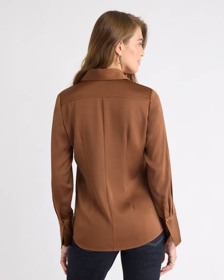 Satin Long-Sleeve Buttoned-Down Blouse