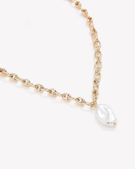 Chunky Link Necklace with Freshwater Pearl Pendant