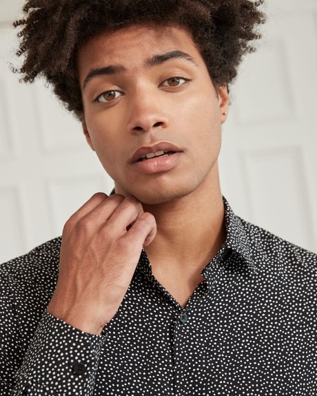 Tailored Fit Viscose Dress Shirt with Dots Print