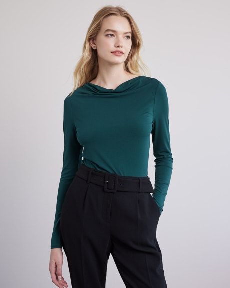 Long-Sleeve Top with Draped Neckline
