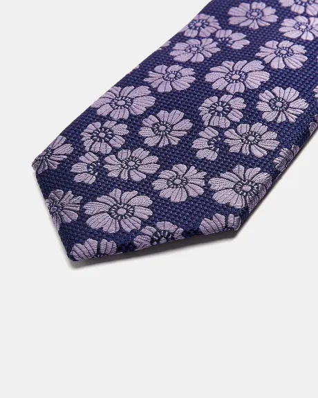 Cravate Régulière Violet à Motif de Fleurs Roses