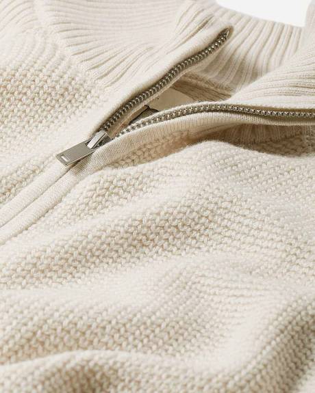 Pull à Col Montant à Demi-Zip et Manches Longues