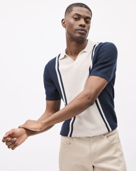 Short-Sleeve Cotton Polo with Johnny Collar
