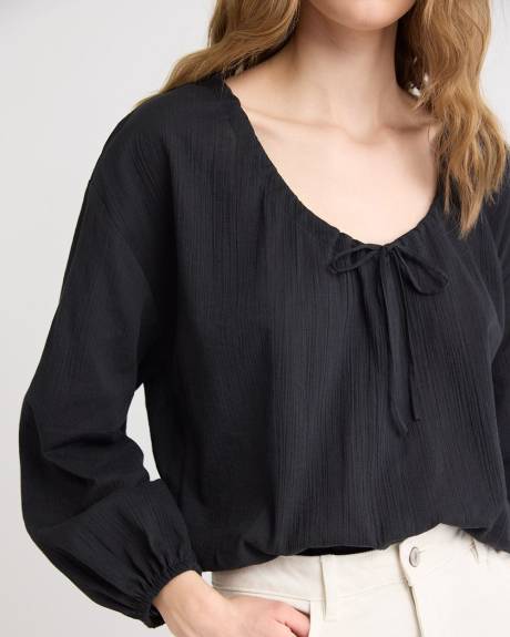 Blouse en Gaze à Manches Longues et Col U