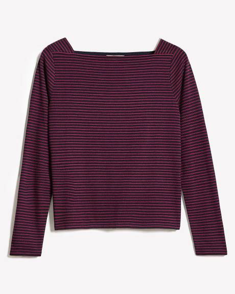 Haut Rayé à Manches Longues et Col Bateau