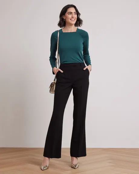Square-Neck Long-Sleeve Top with Shirring