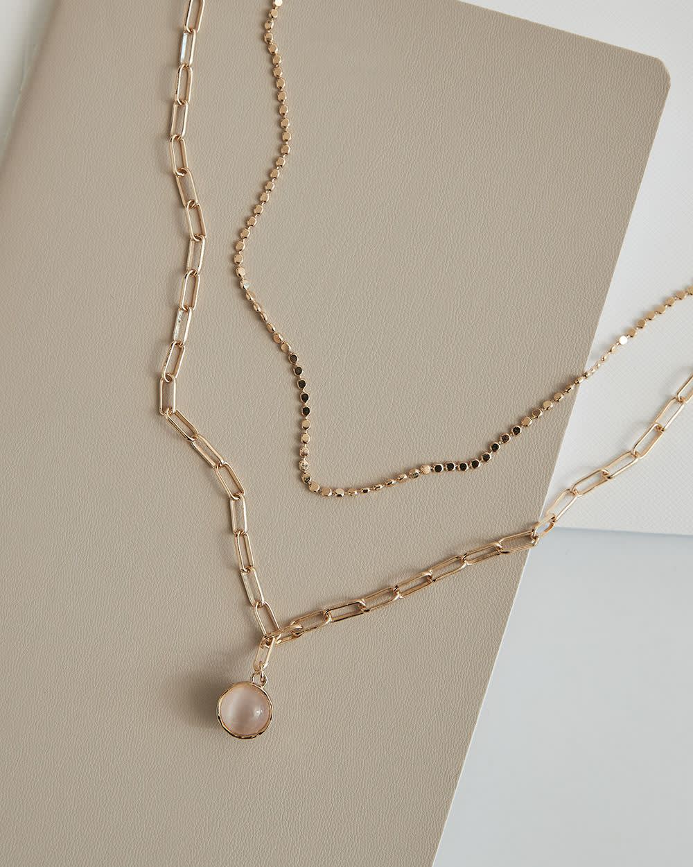 TwoRow Necklace with Pink Stone Pendant RW&CO.