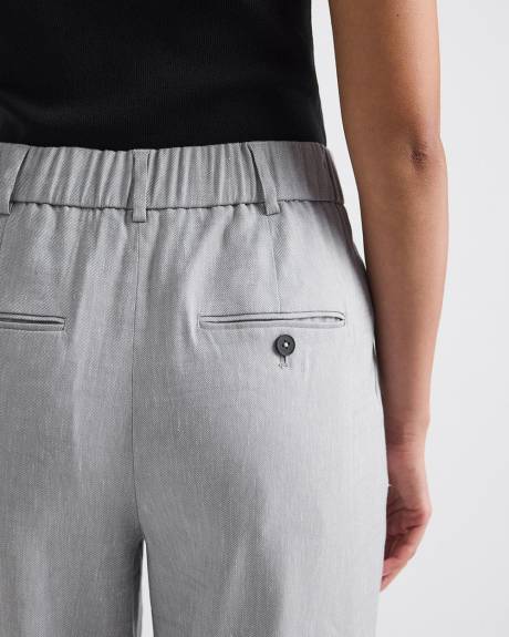 Pantalon en Lin Gris &agrave; Jambe Large et Taille Haute