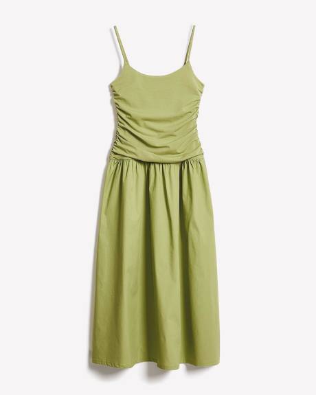 Sleeveless Round-Neck Mix-Media Midi Dress