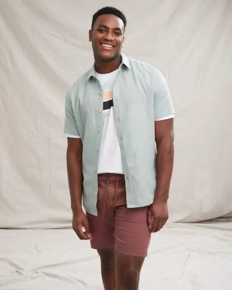 Tailored Fit Short Sleeve Linen-Blend Shirt