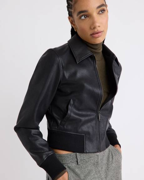 Faux Leather Bomber Jacket